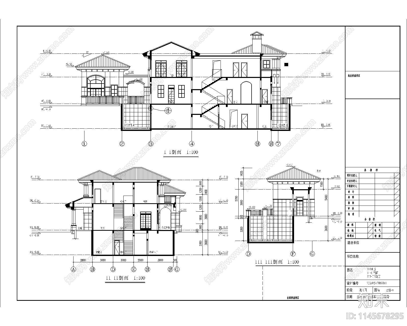 二层欧式别墅建筑施工图cad施工图下载【ID:1145678295】