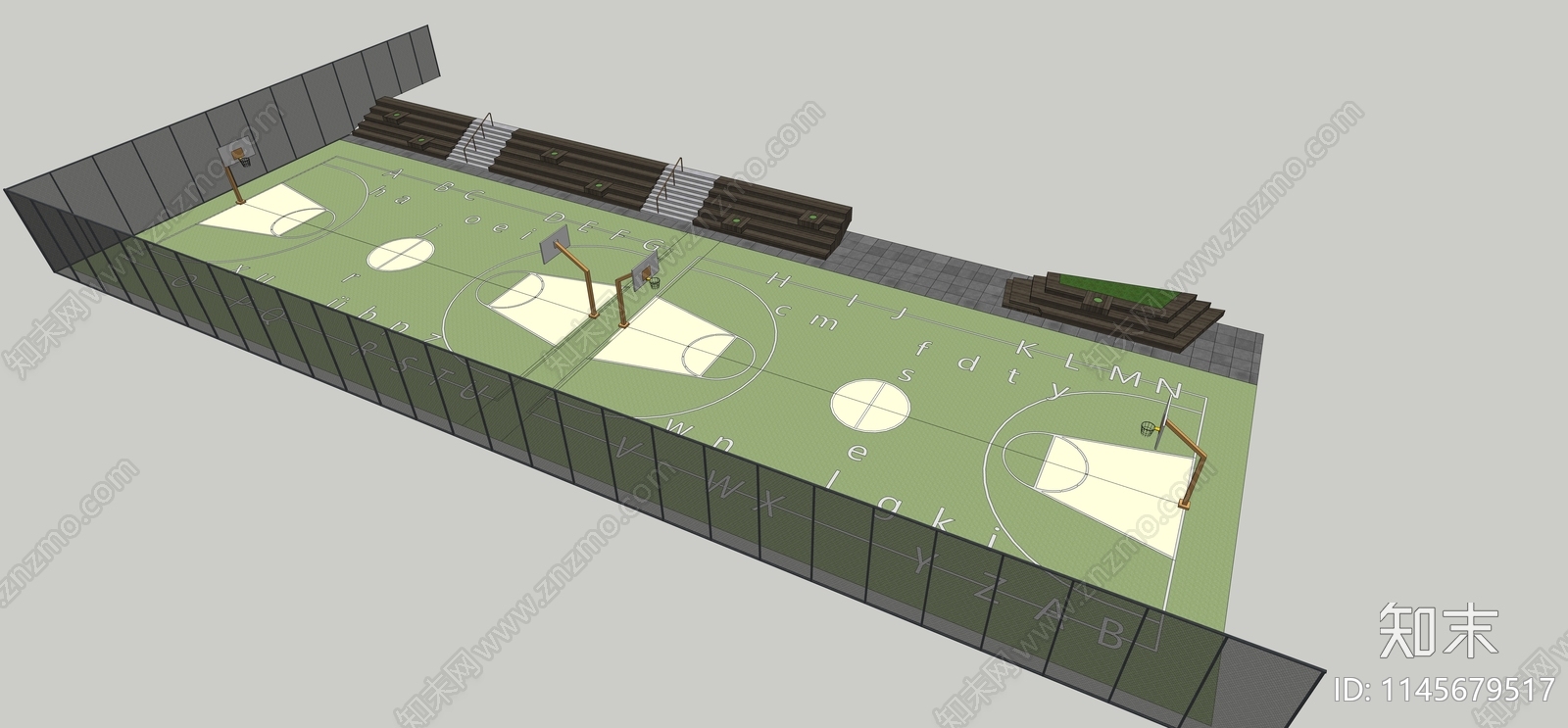 现代篮球场地SU模型下载【ID:1145679517】