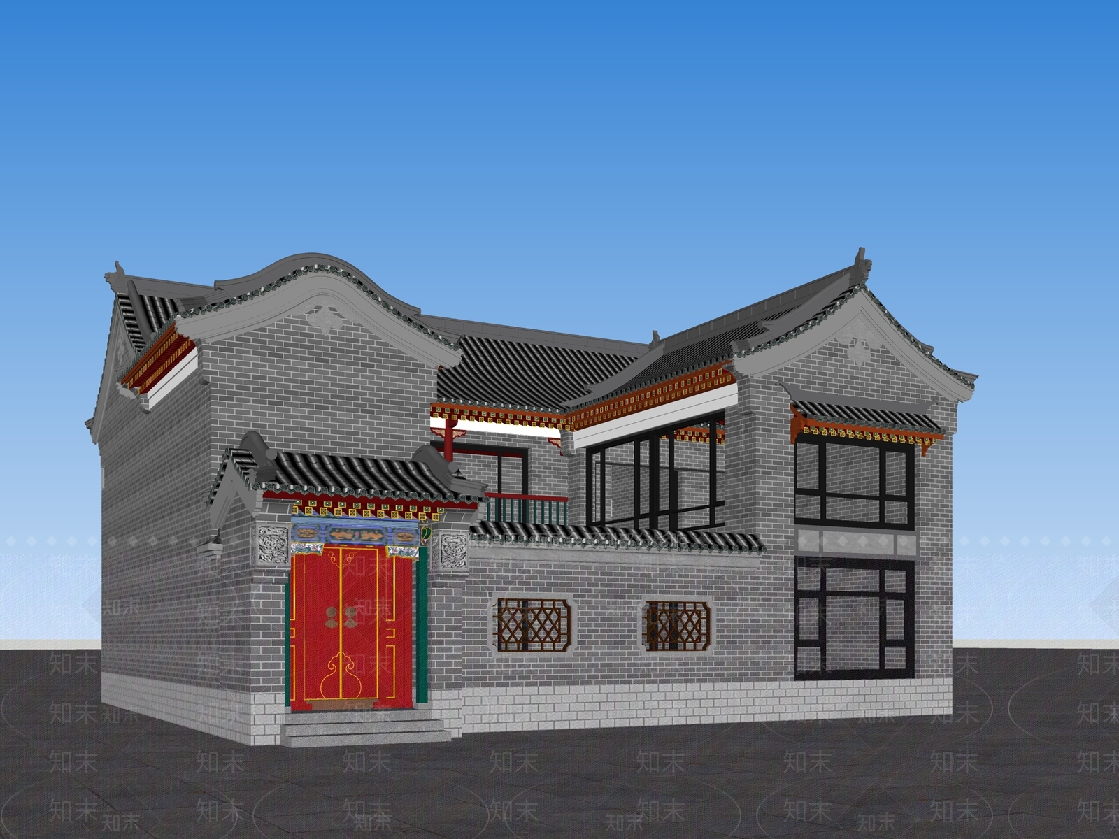 中式四合院SU模型下载【ID:1145680123】