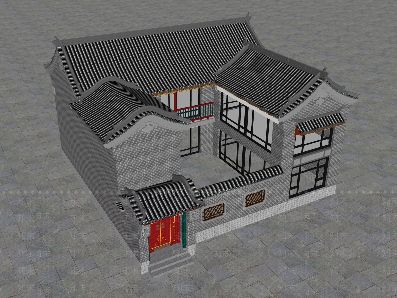中式四合院SU模型下载【ID:1145680123】