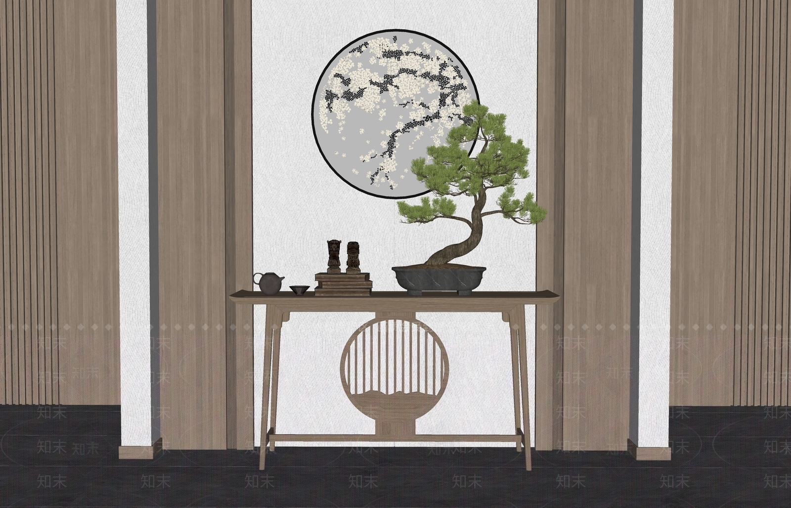 新中式端景条案SU模型下载【ID:1145680284】