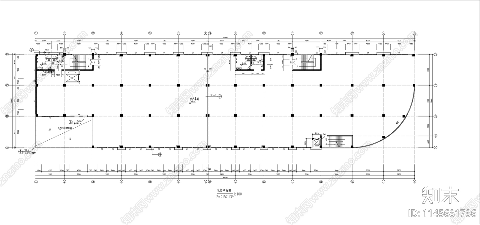 电子厂车间建筑cad施工图下载【ID:1145681736】