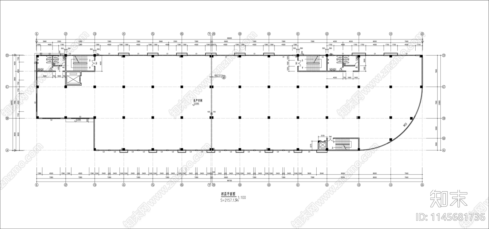 电子厂车间建筑cad施工图下载【ID:1145681736】