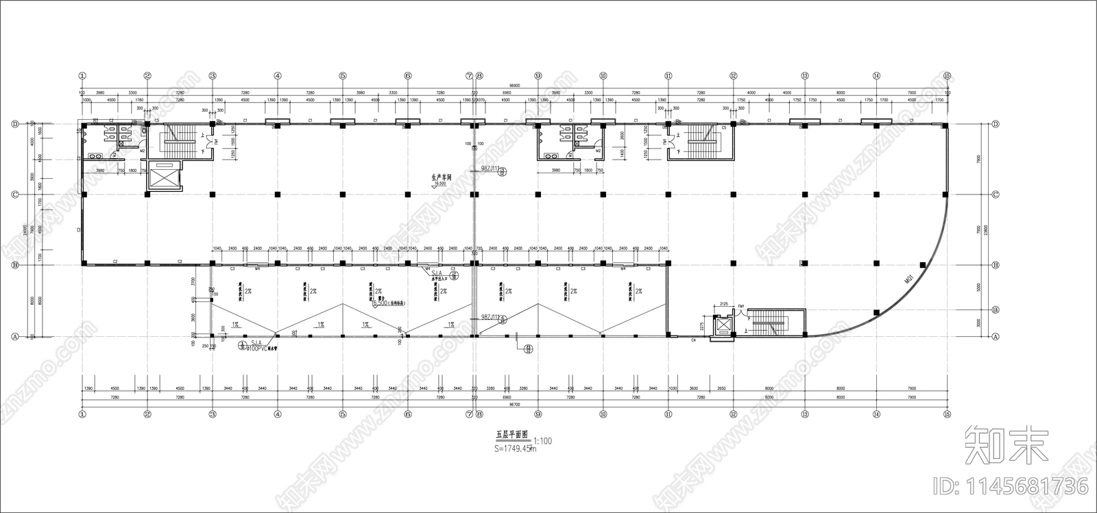 电子厂车间建筑cad施工图下载【ID:1145681736】