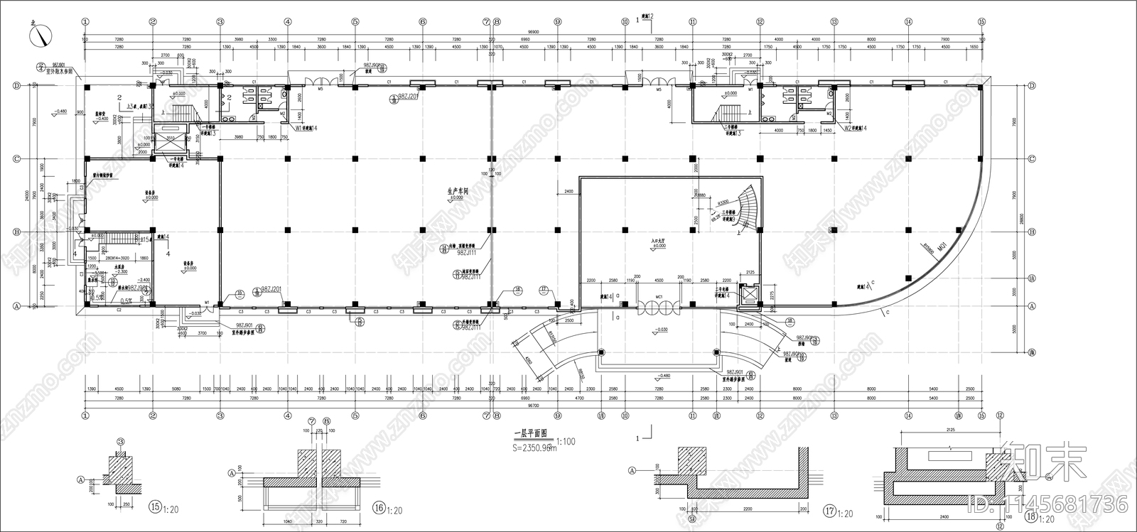 电子厂车间建筑cad施工图下载【ID:1145681736】