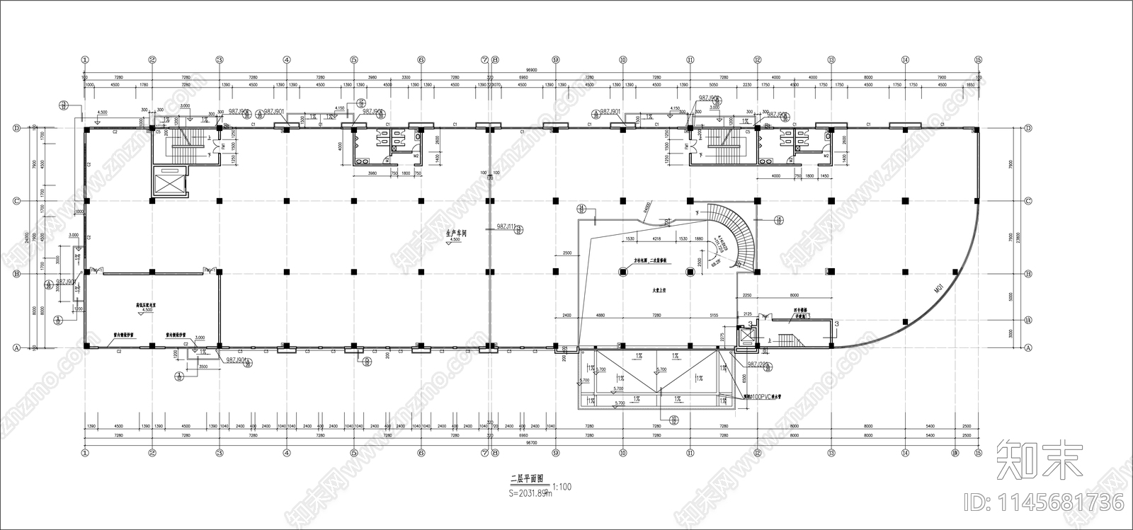 电子厂车间建筑cad施工图下载【ID:1145681736】