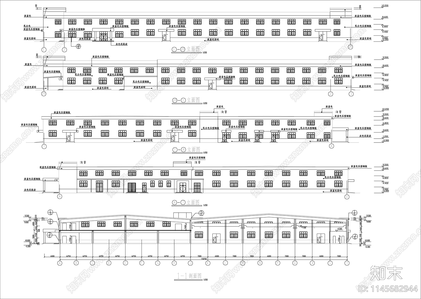 大型轻钢结构厂房建筑cad施工图下载【ID:1145682944】