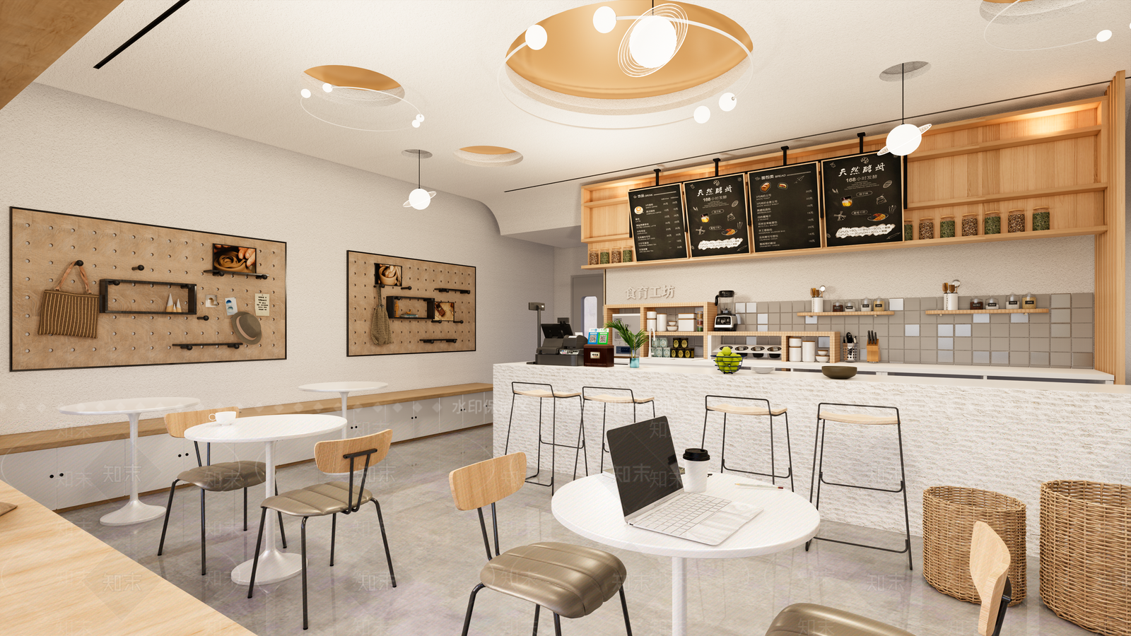 现代奶油风奶茶店SU模型下载【ID:1145683367】