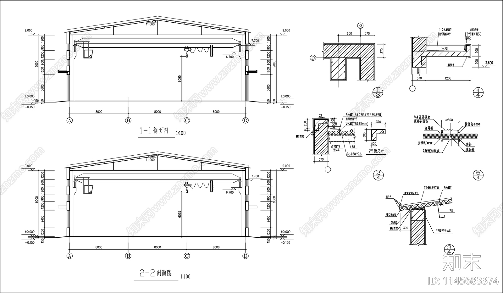 24M跨排架钢筋混凝土排架厂房建筑cad施工图下载【ID:1145683374】