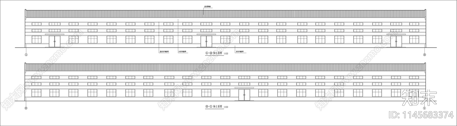 24M跨排架钢筋混凝土排架厂房建筑cad施工图下载【ID:1145683374】