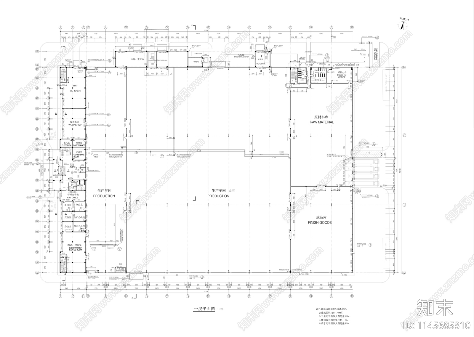 框架结构塑料加工厂房建筑cad施工图下载【ID:1145685310】