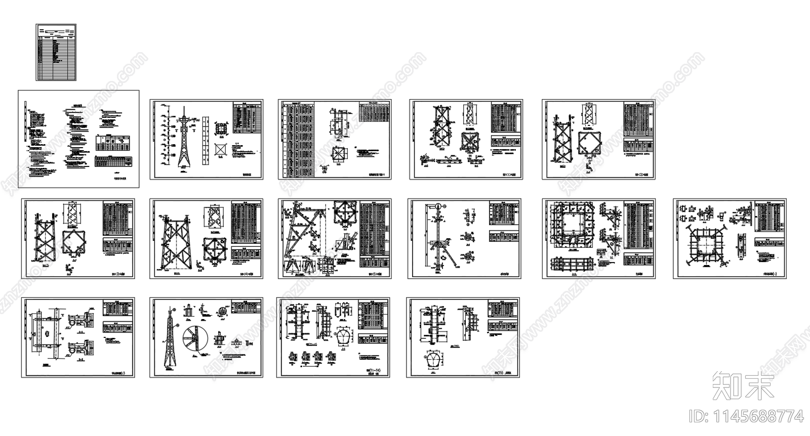 钢结构25米通信铁塔设计图cad施工图下载【ID:1145688774】