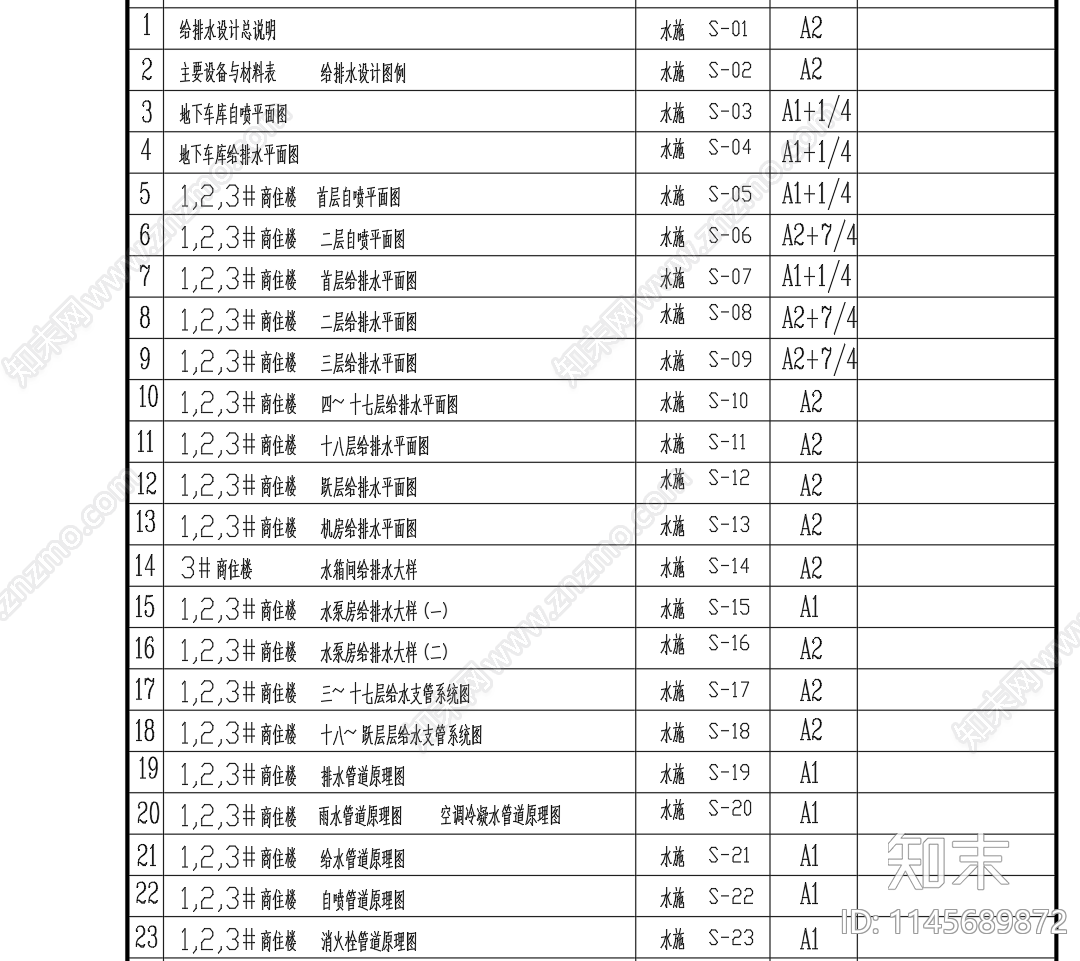 十八层高层住宅楼给排水消防系统设计图cad施工图下载【ID:1145689872】