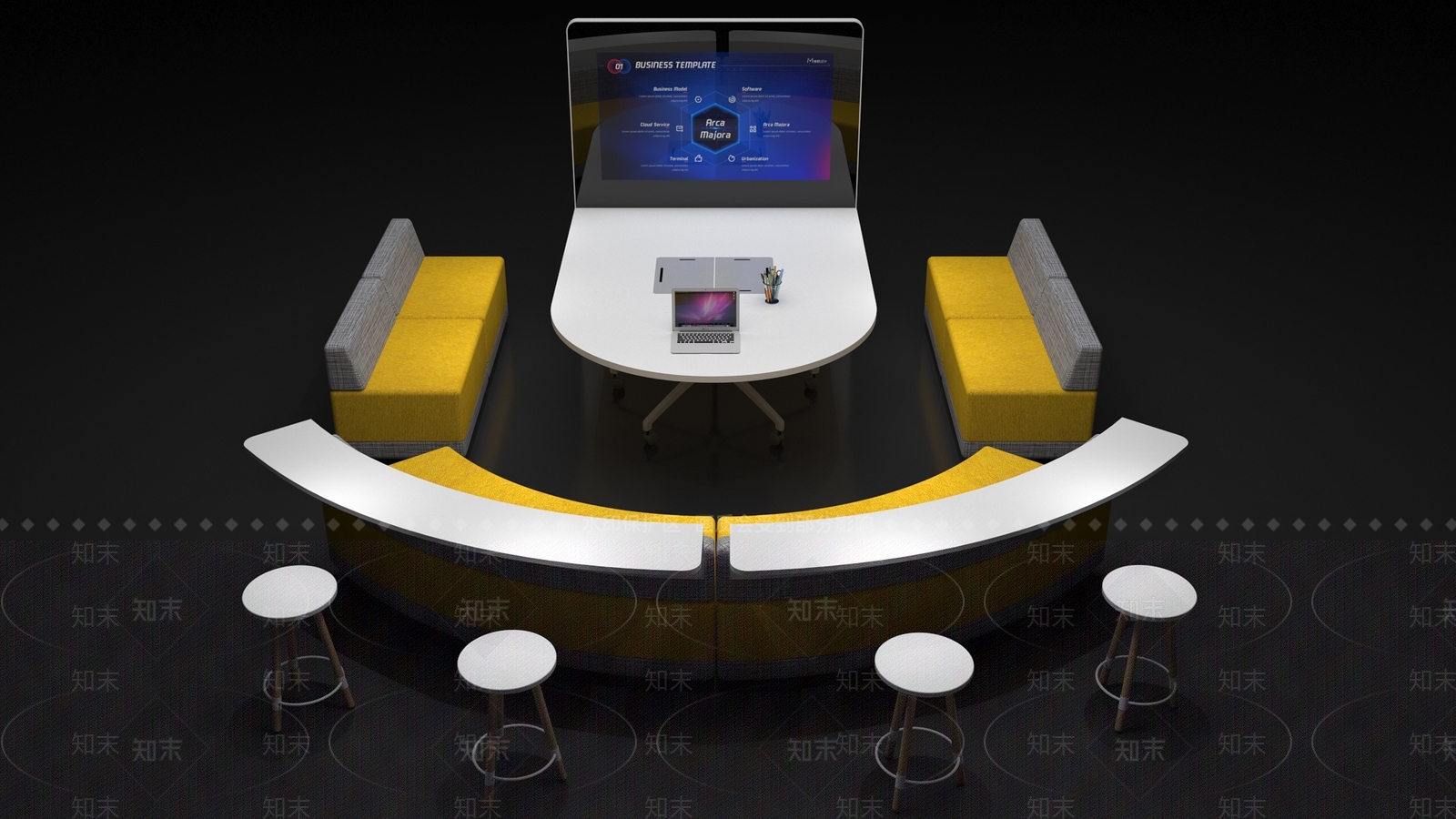 现代办公桌椅组合3D模型下载【ID:1145690648】