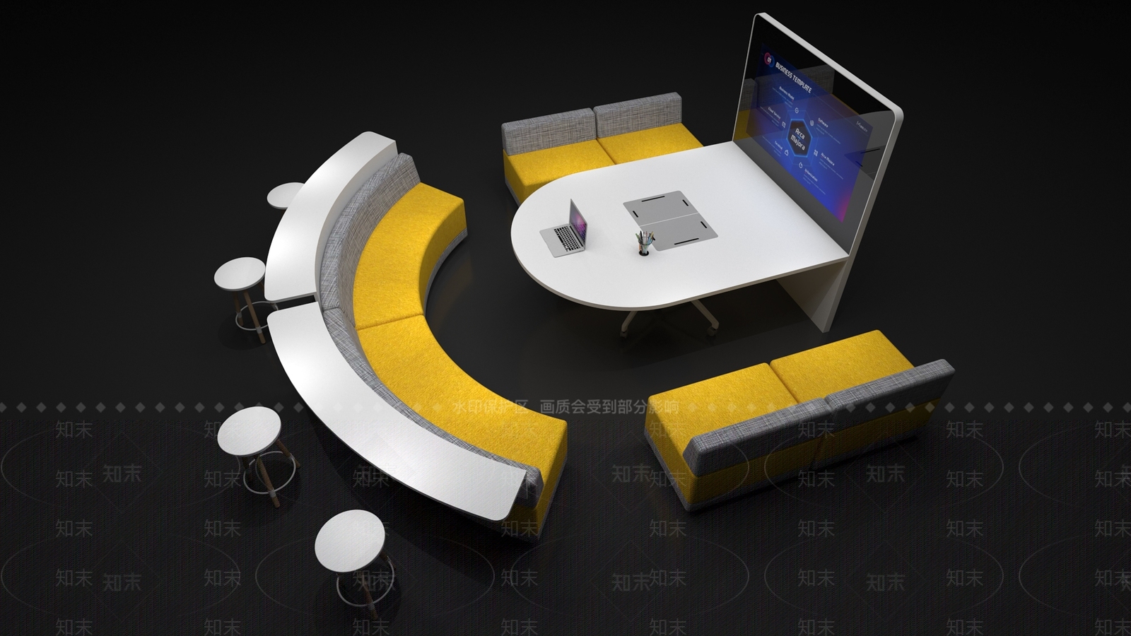 现代办公桌椅组合3D模型下载【ID:1145690648】