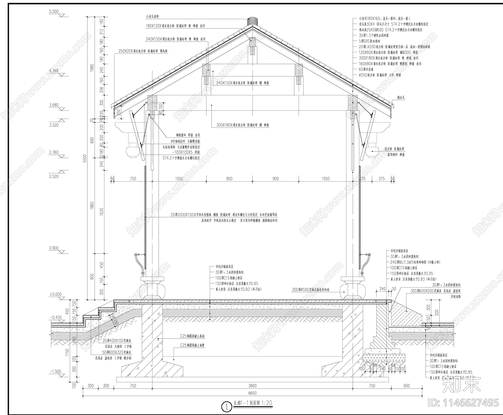 古建木结构长廊cad施工图下载【ID:1146627495】