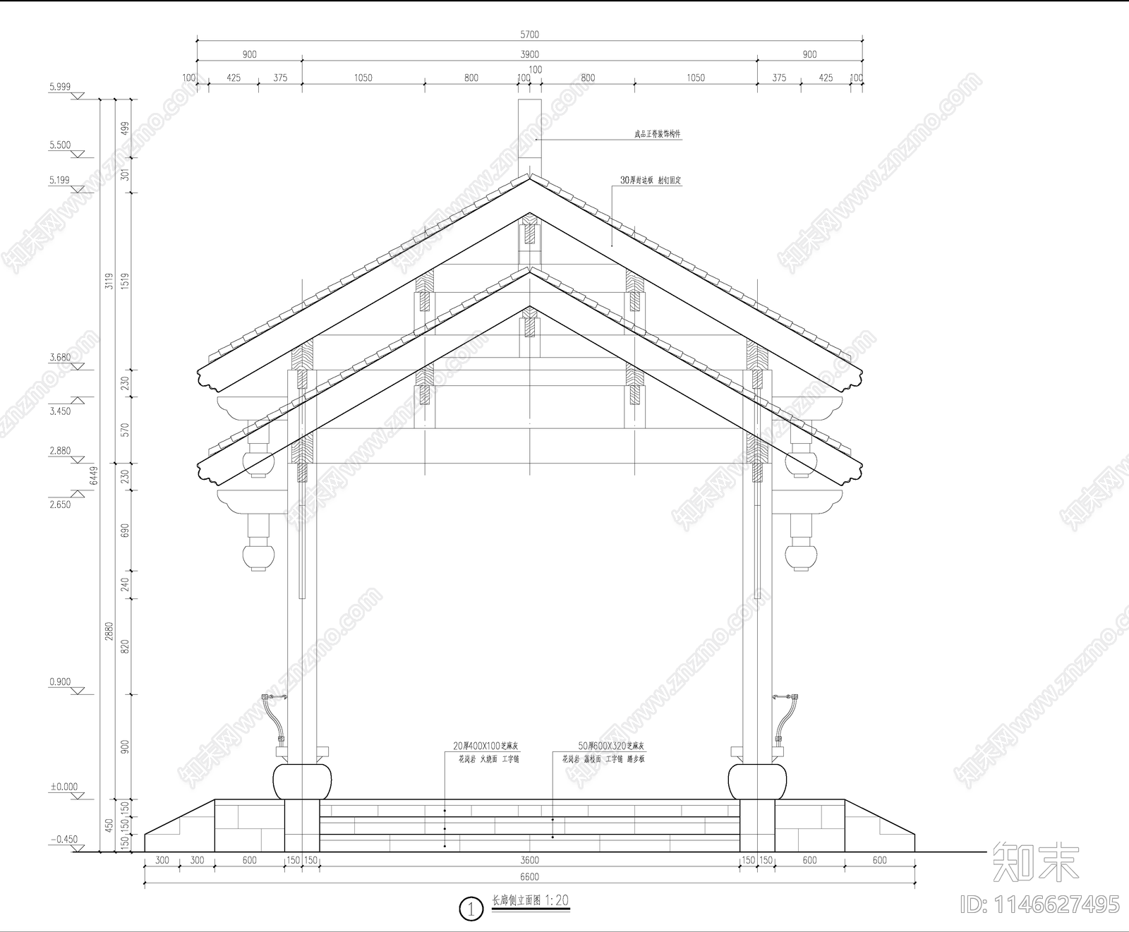 古建木结构长廊cad施工图下载【ID:1146627495】