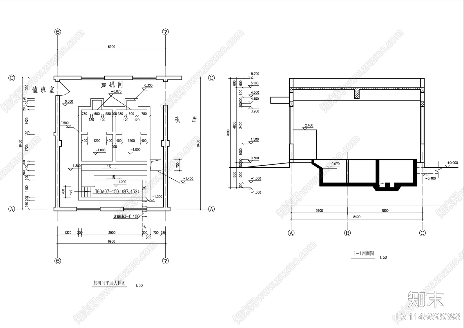 单层自来水厂加氯加矾车间四阀滤池建筑cad施工图下载【ID:1145698398】