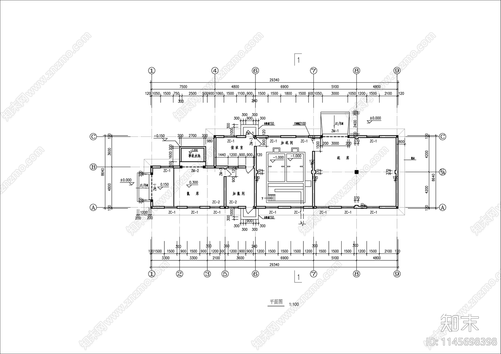 单层自来水厂加氯加矾车间四阀滤池建筑施工图下载【ID:1145698398】