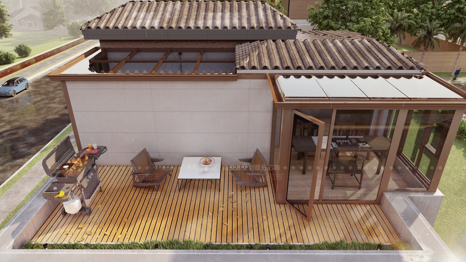 中式平顶阳光房SU模型下载【ID:1154535473】