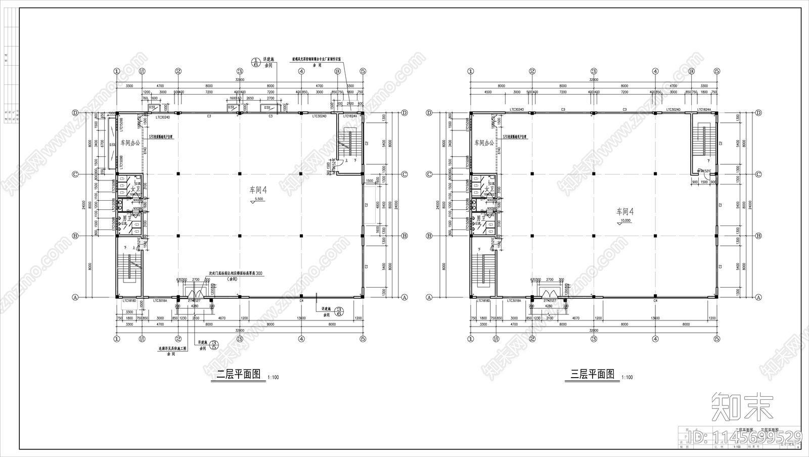3层车间配电房建筑cad施工图下载【ID:1145699529】