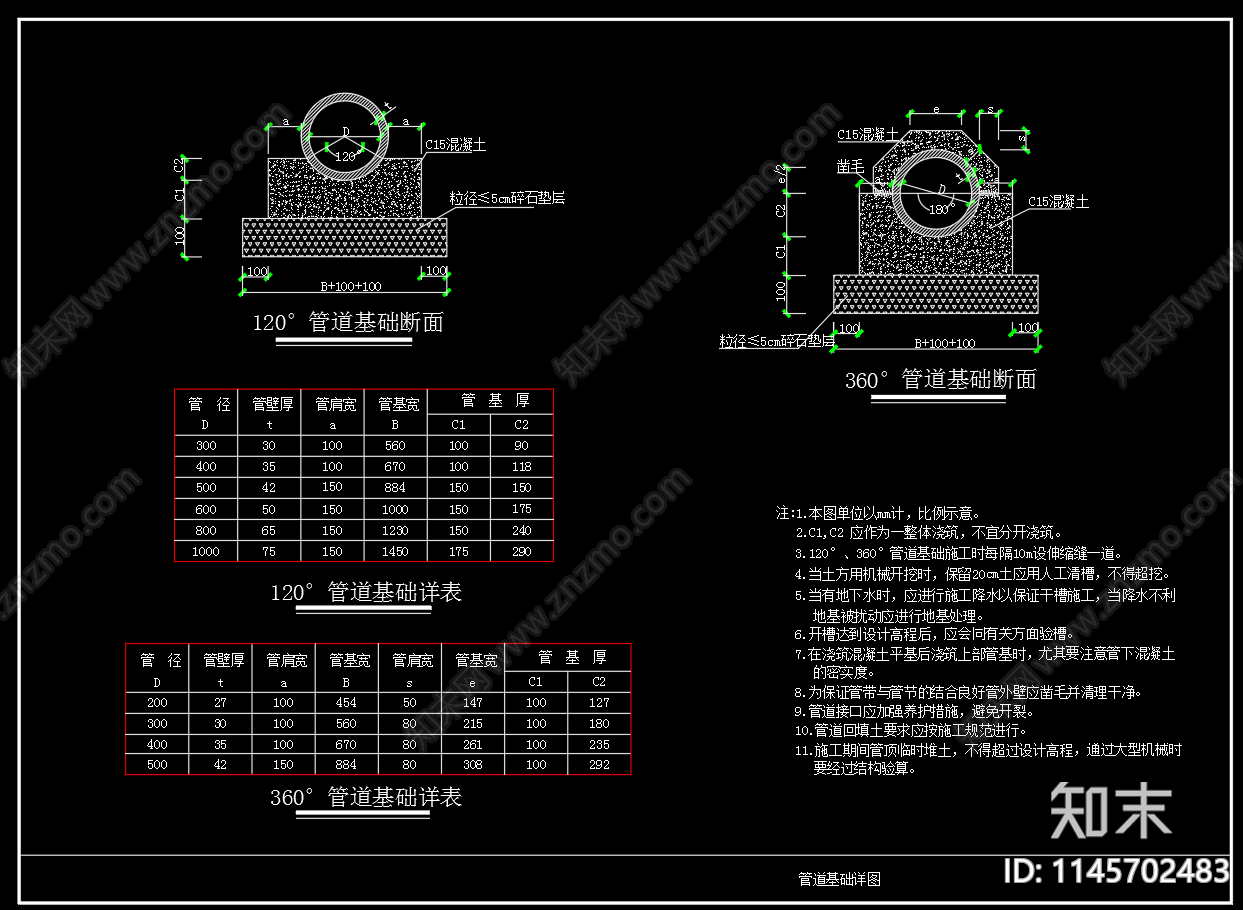 管道基础详图cad施工图下载【ID:1145702483】