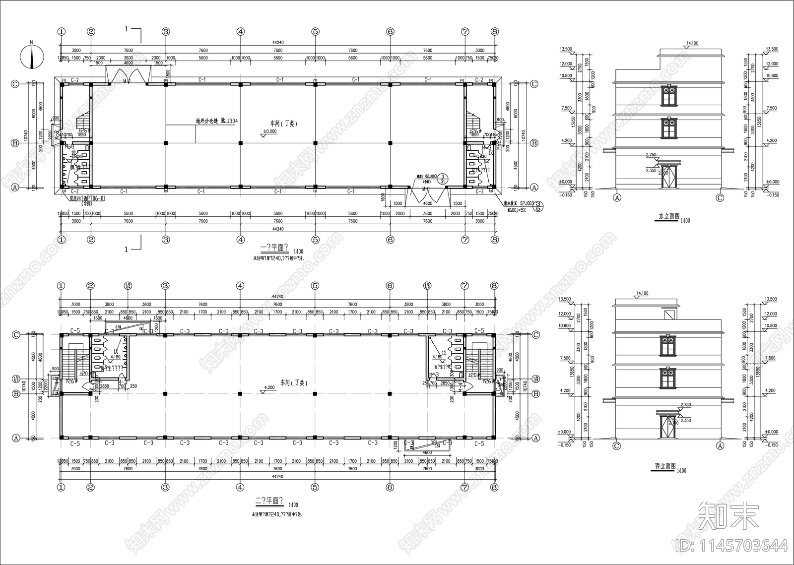 4层瑞泰车间建筑cad施工图下载【ID:1145703644】