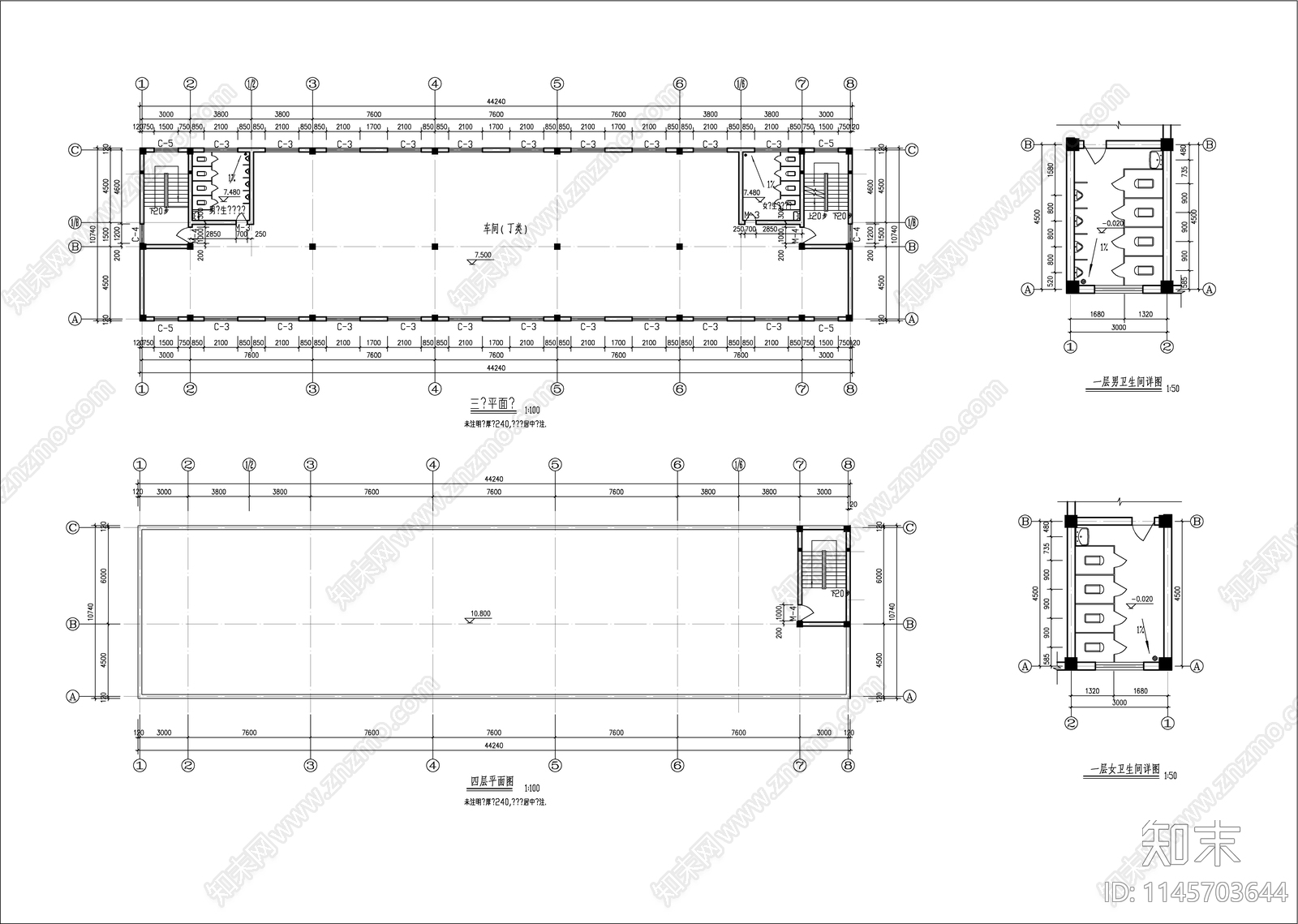 4层瑞泰车间建筑cad施工图下载【ID:1145703644】