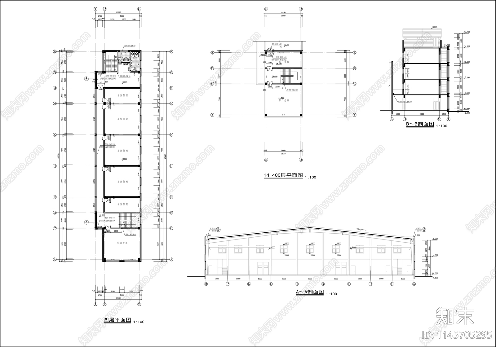 3层局部5层厂房建筑cad施工图下载【ID:1145705295】