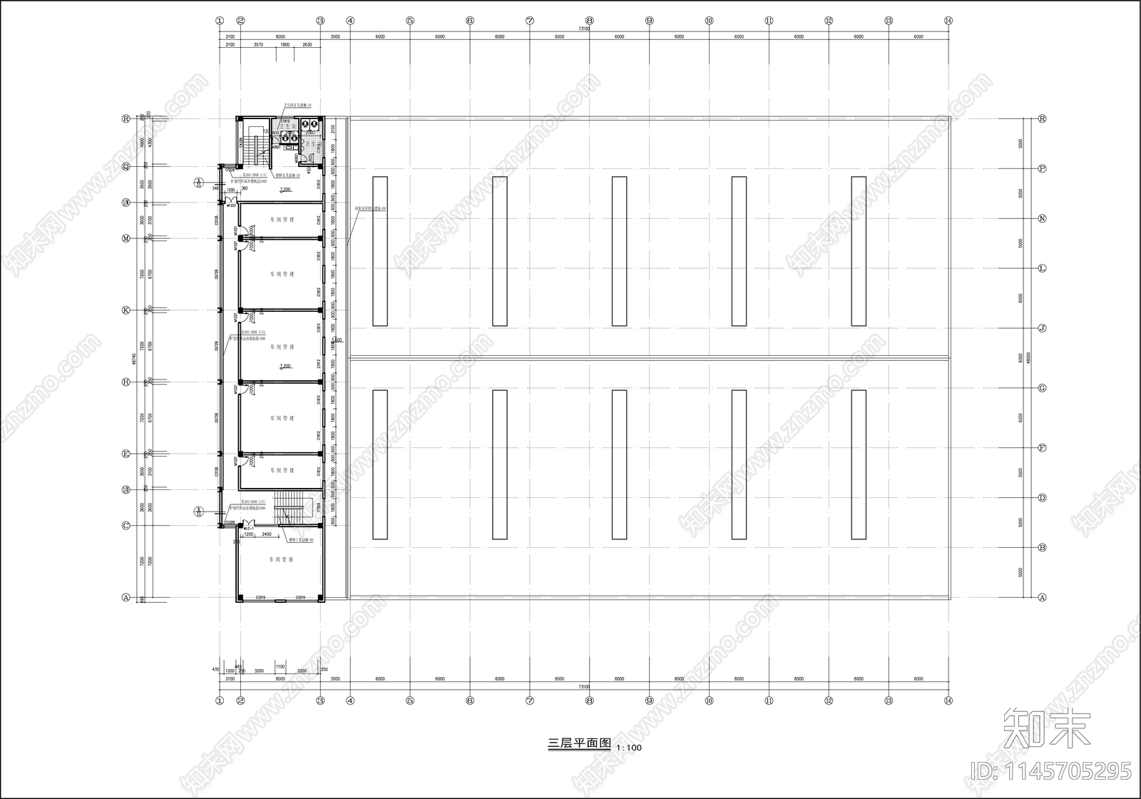 3层局部5层厂房建筑cad施工图下载【ID:1145705295】