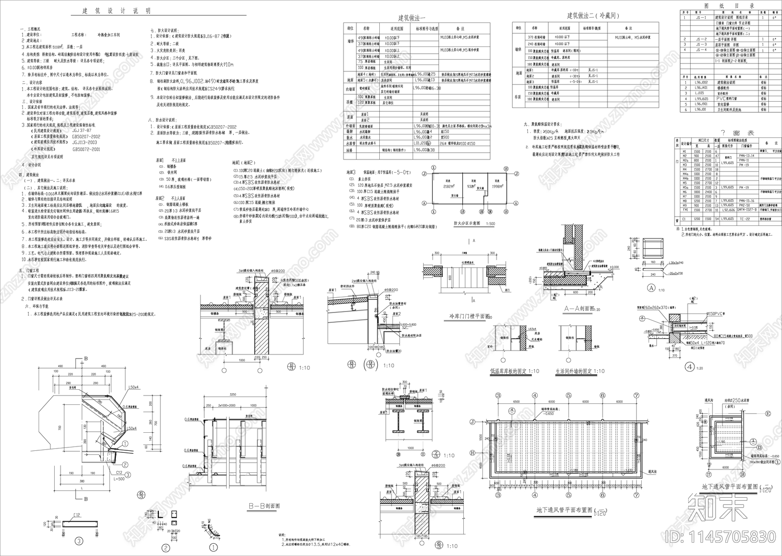 单层冷熟食加工车间建筑cad施工图下载【ID:1145705830】