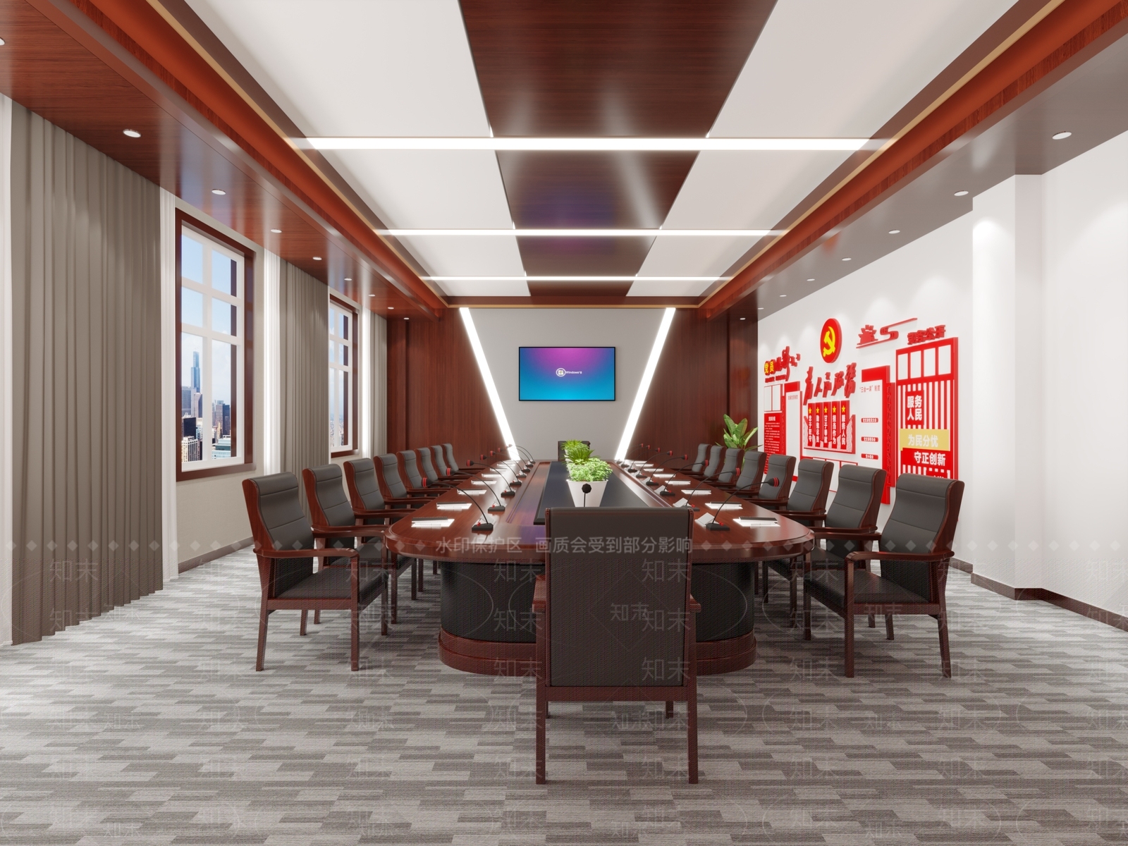 现代党建会议室3D模型下载【ID:1145717568】