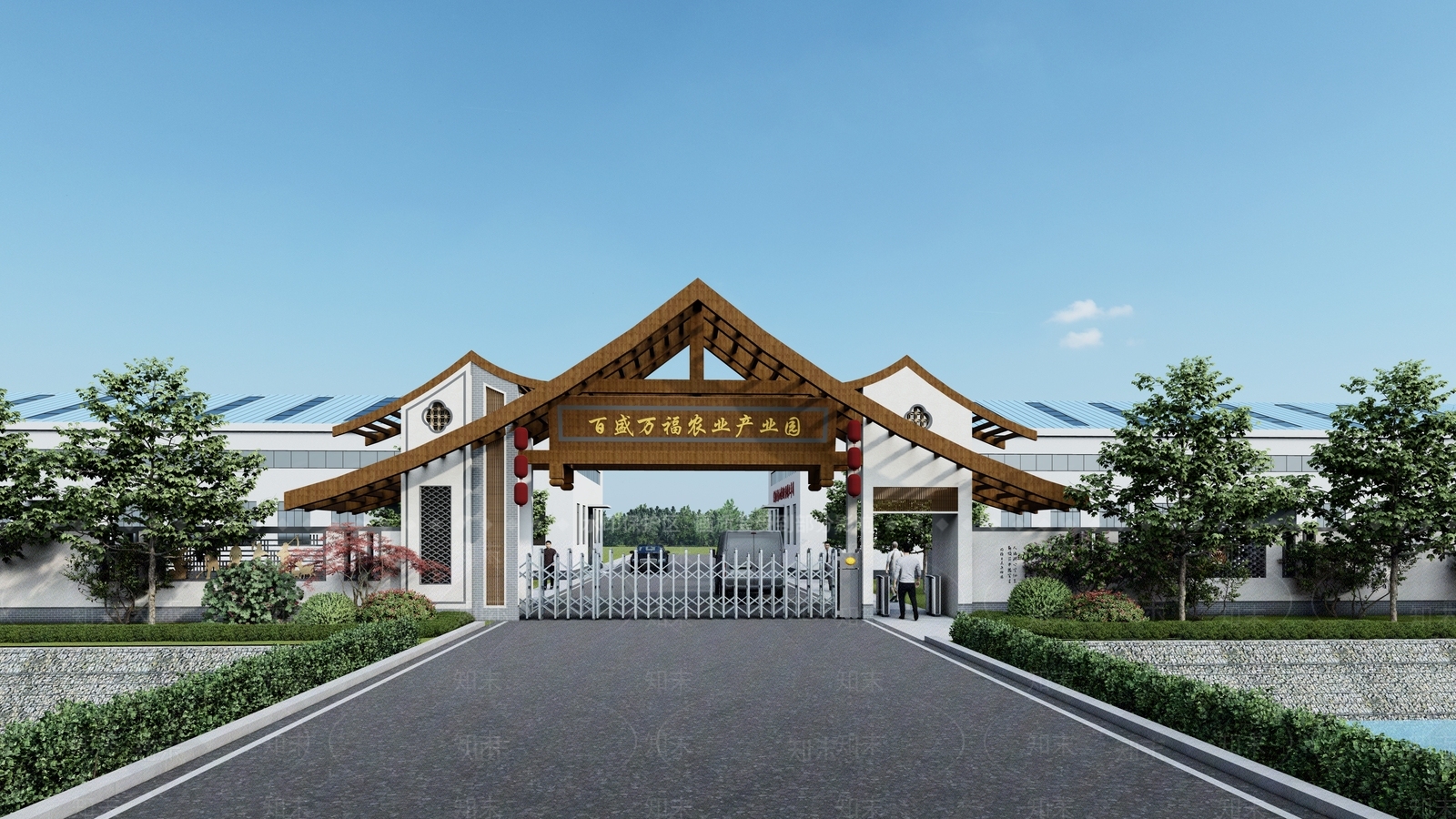 新中式园区入口大门SU模型下载【ID:1145724137】