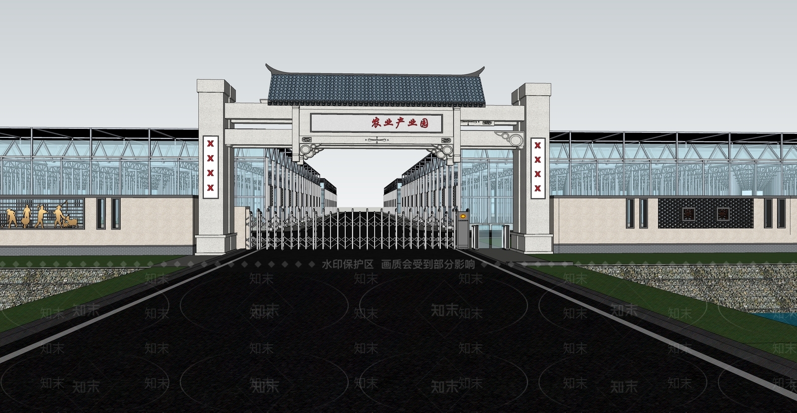 新中式产业园入口大门SU模型下载【ID:1145724726】
