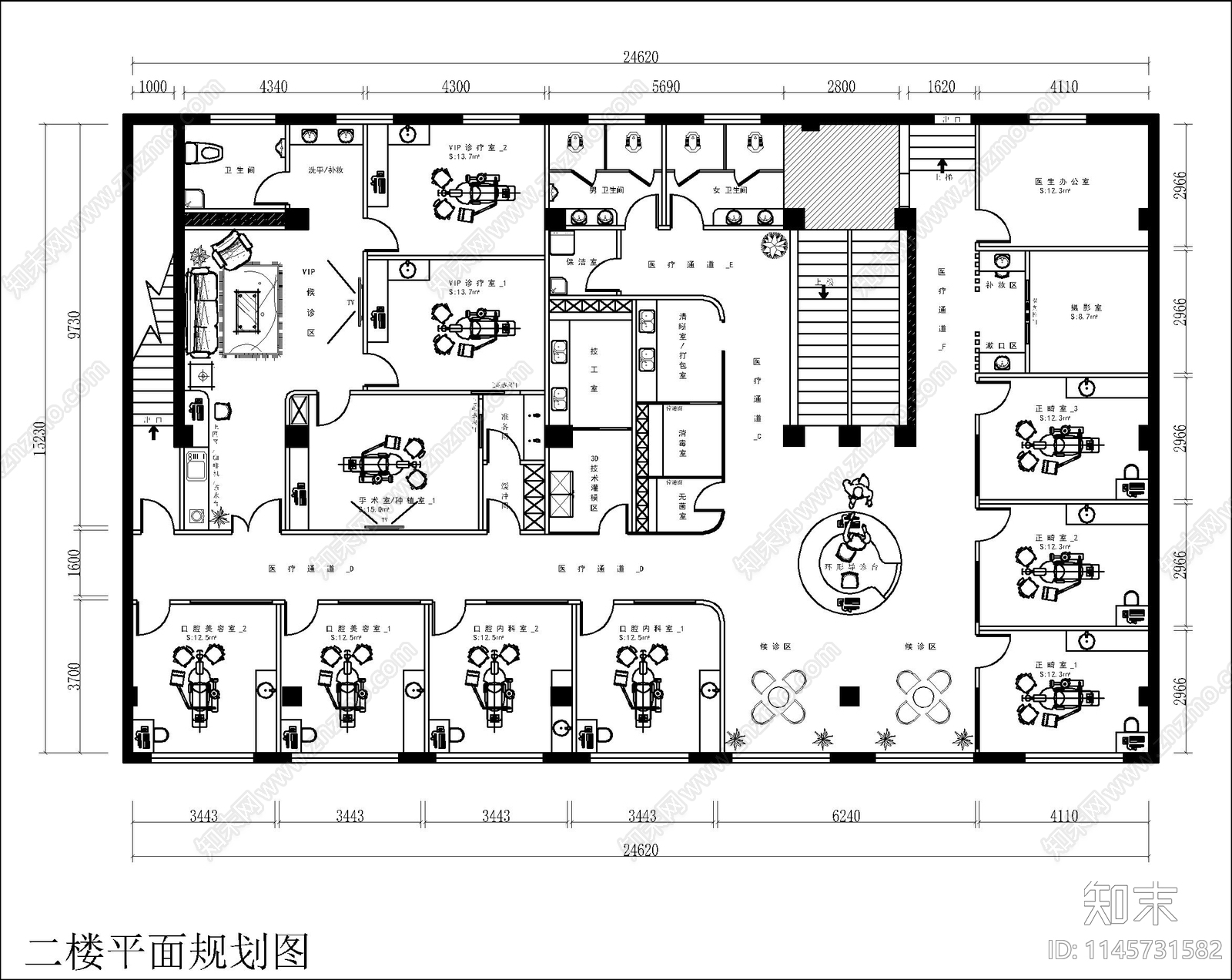 口腔医院CAD平面施工图下载【ID:1145731582】