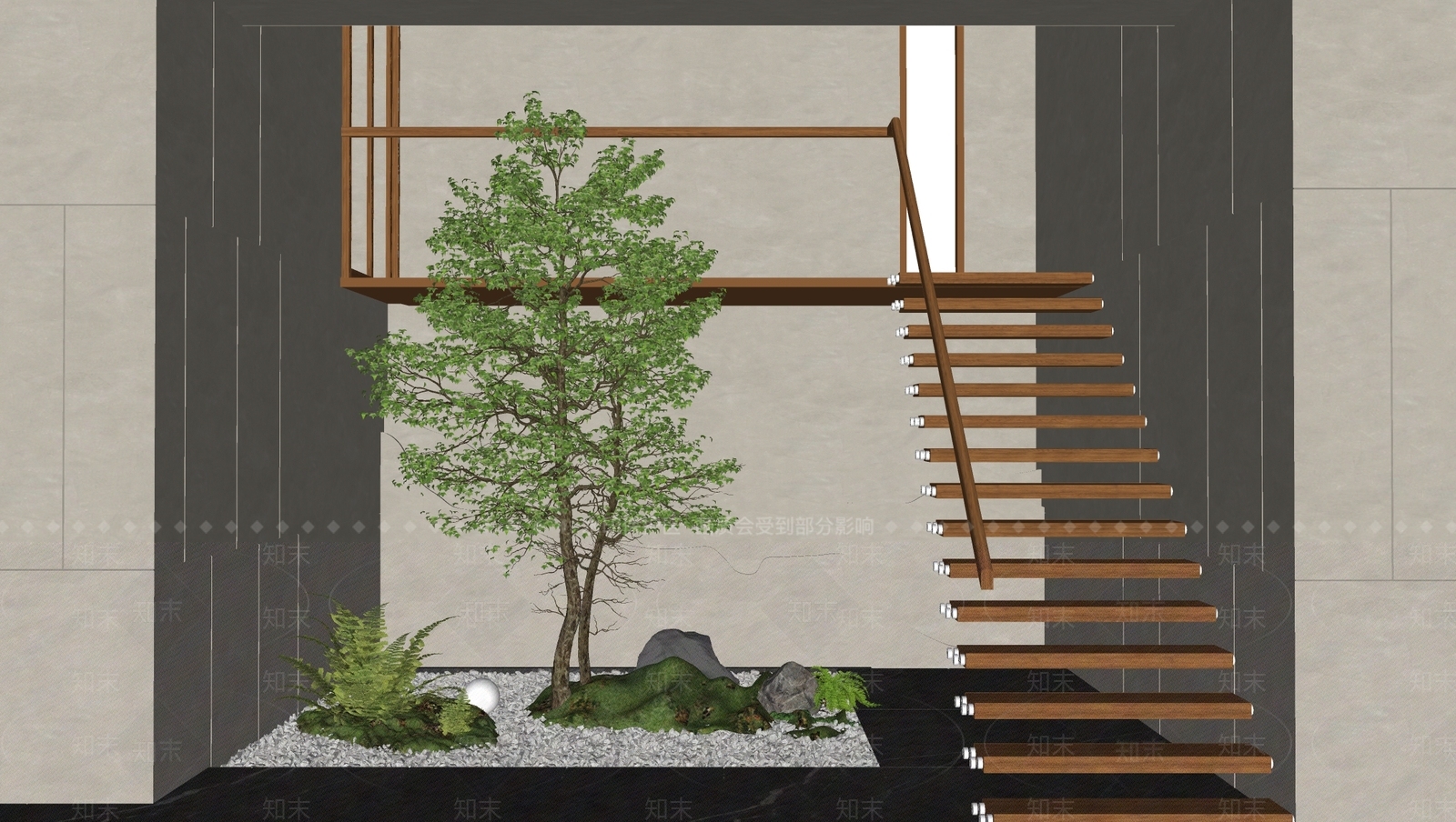现代楼梯间景观SU模型下载【ID:1145899475】