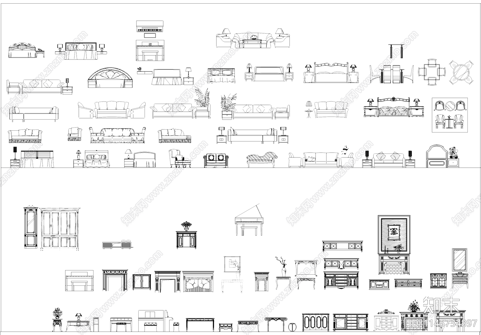 家具窗帘壁炉灯具卫浴设施电器摆件盆栽挂画施工图下载【ID:1145734897】