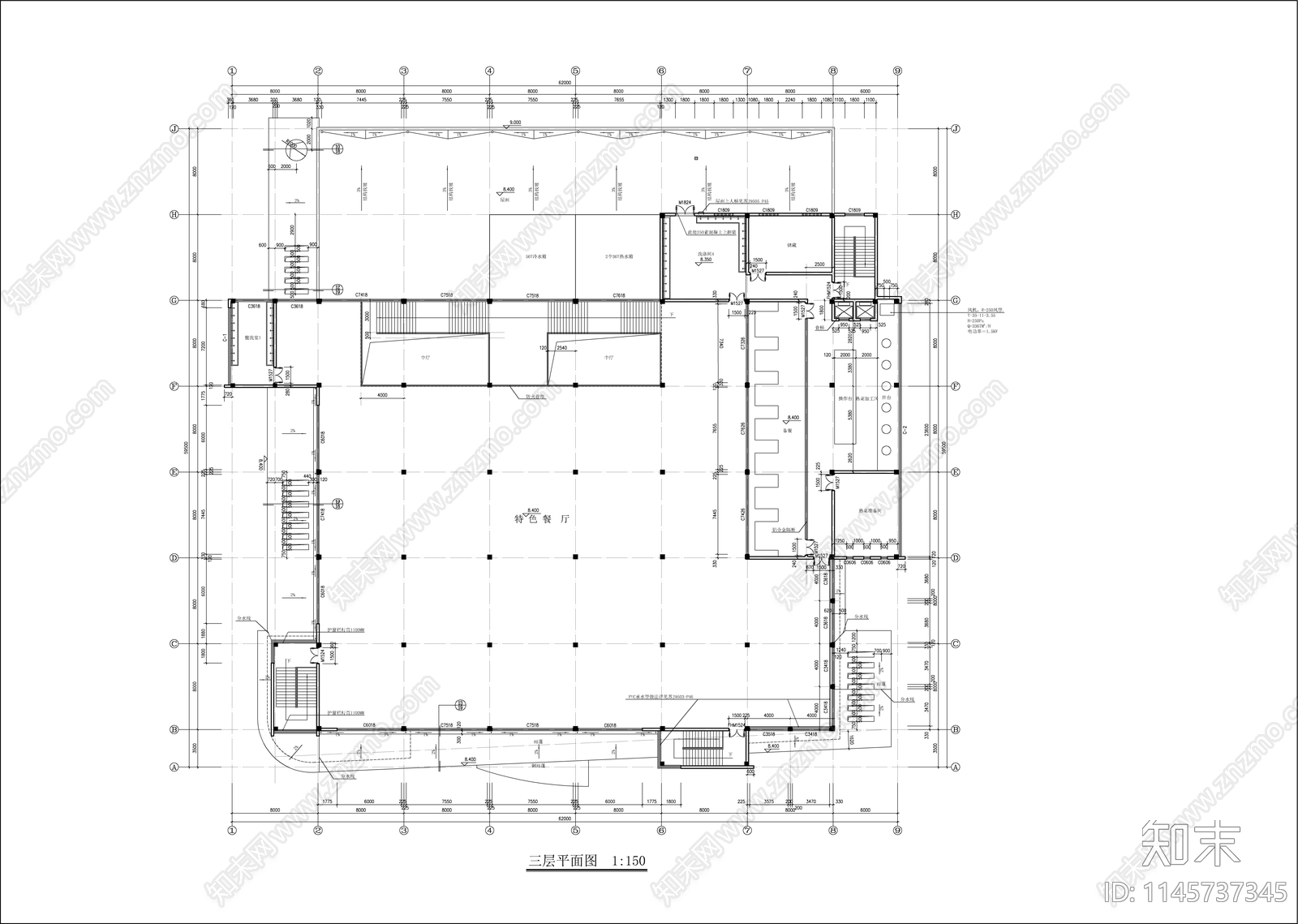 学校食堂建筑cad施工图下载【ID:1145737345】