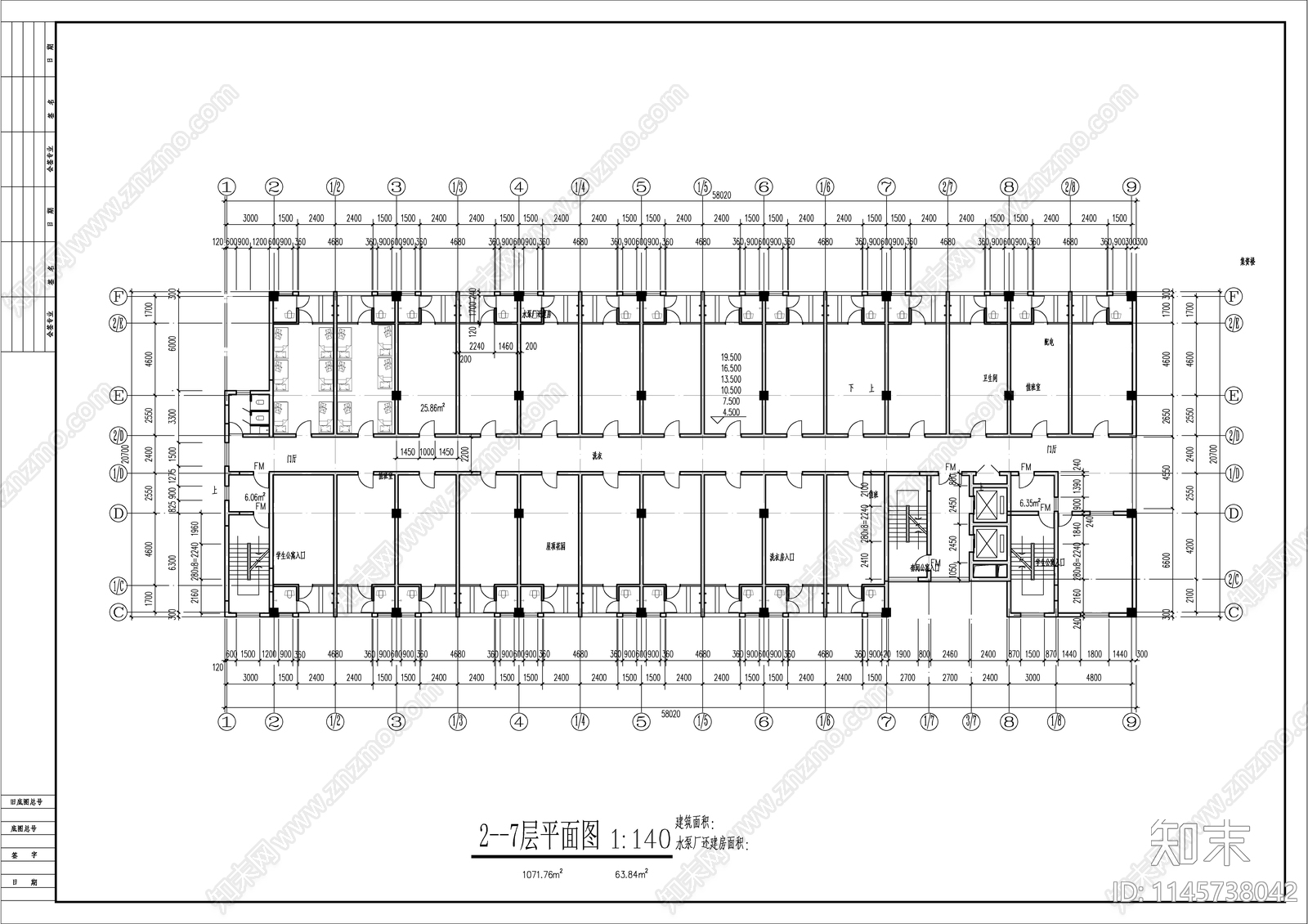 12层的学生宿舍建筑图cad施工图下载【ID:1145738042】