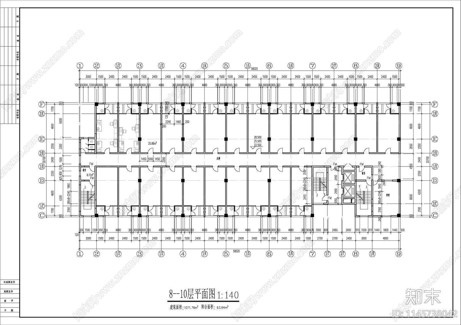 12层的学生宿舍建筑图cad施工图下载【ID:1145738042】