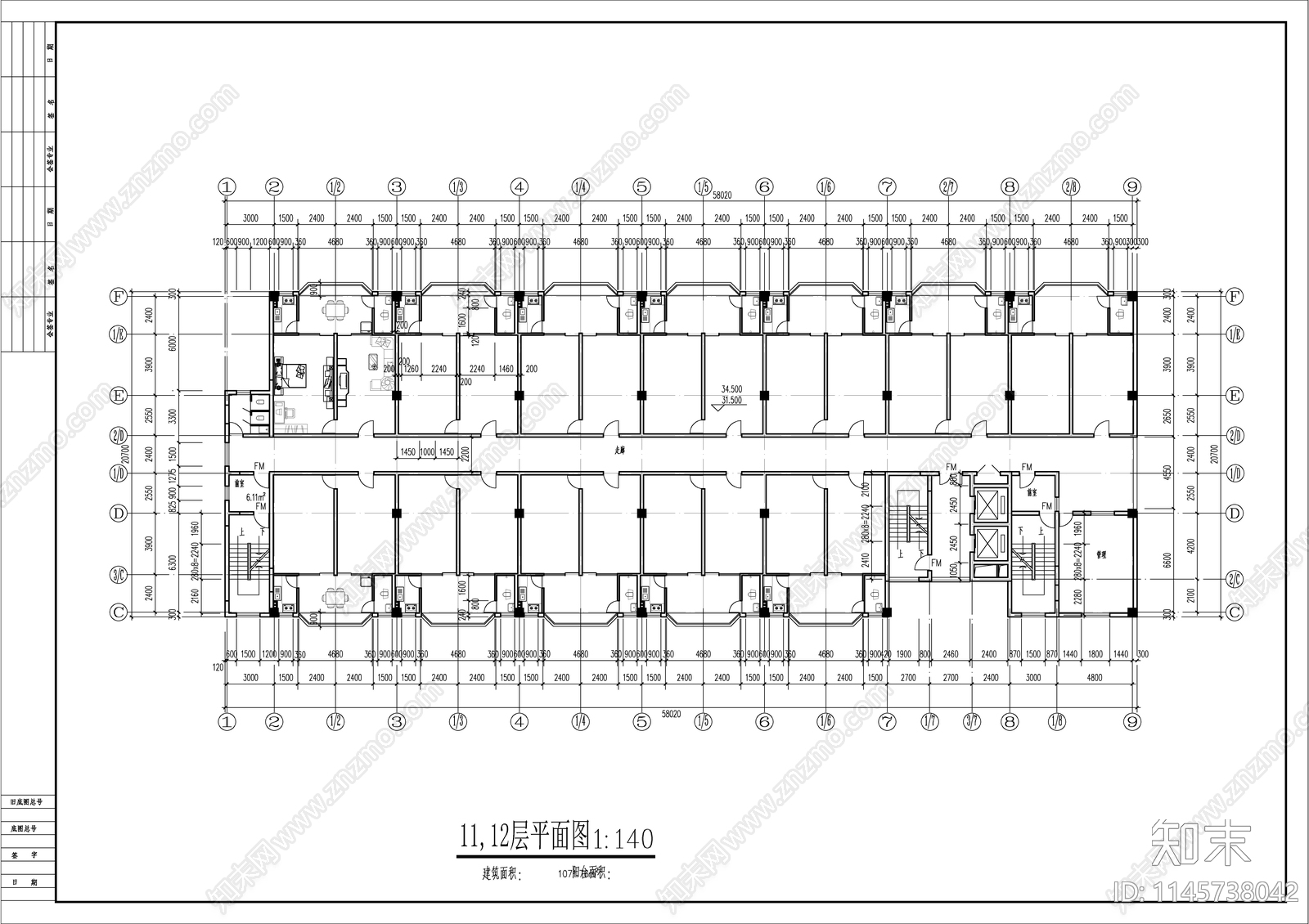 12层的学生宿舍建筑图cad施工图下载【ID:1145738042】