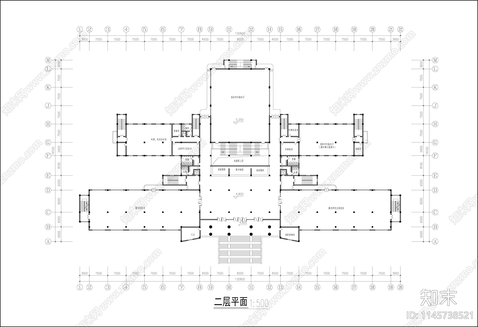 大学图书馆建筑平面施工图下载【ID:1145738521】