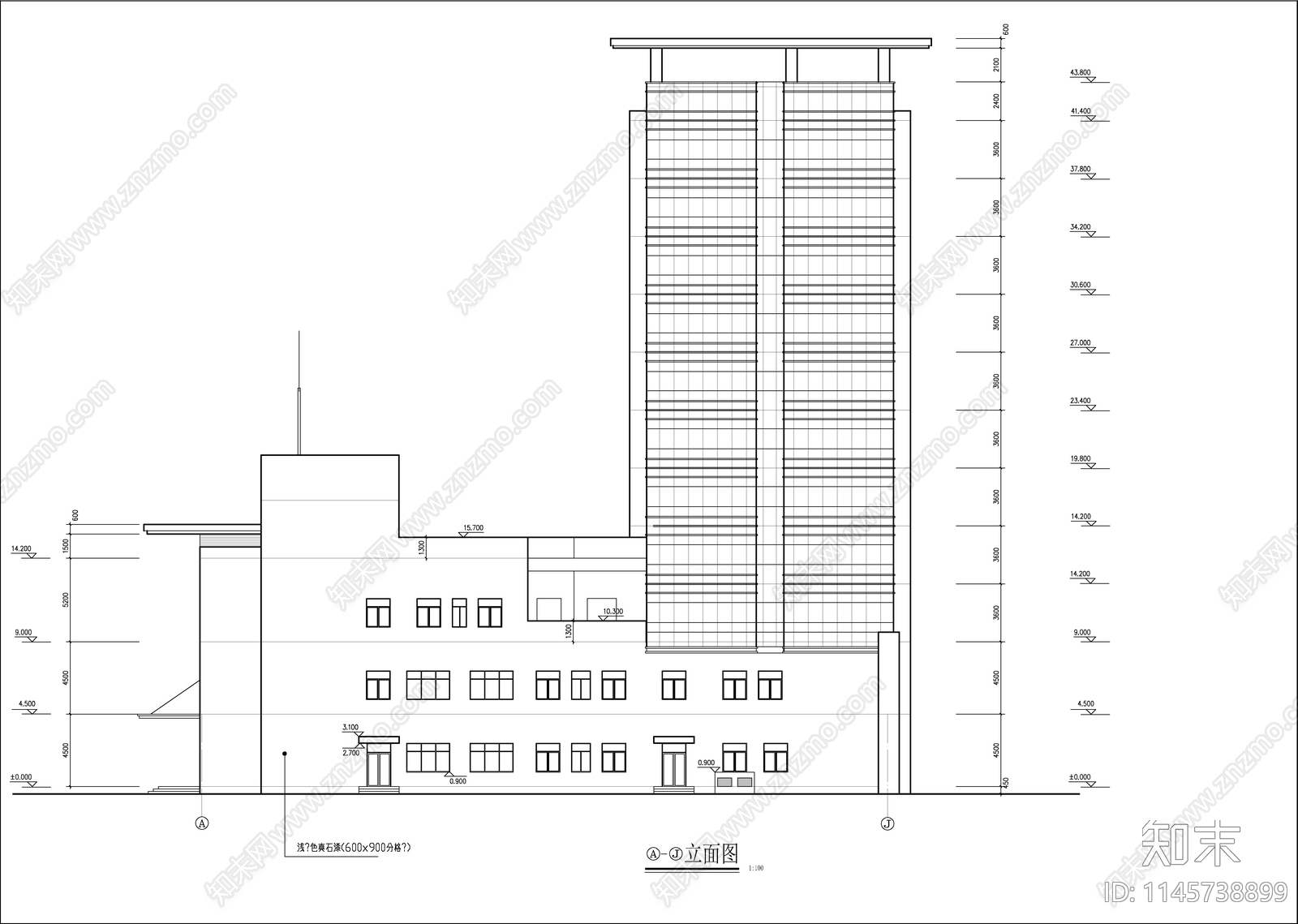 党校学员公寓建筑cad施工图下载【ID:1145738899】