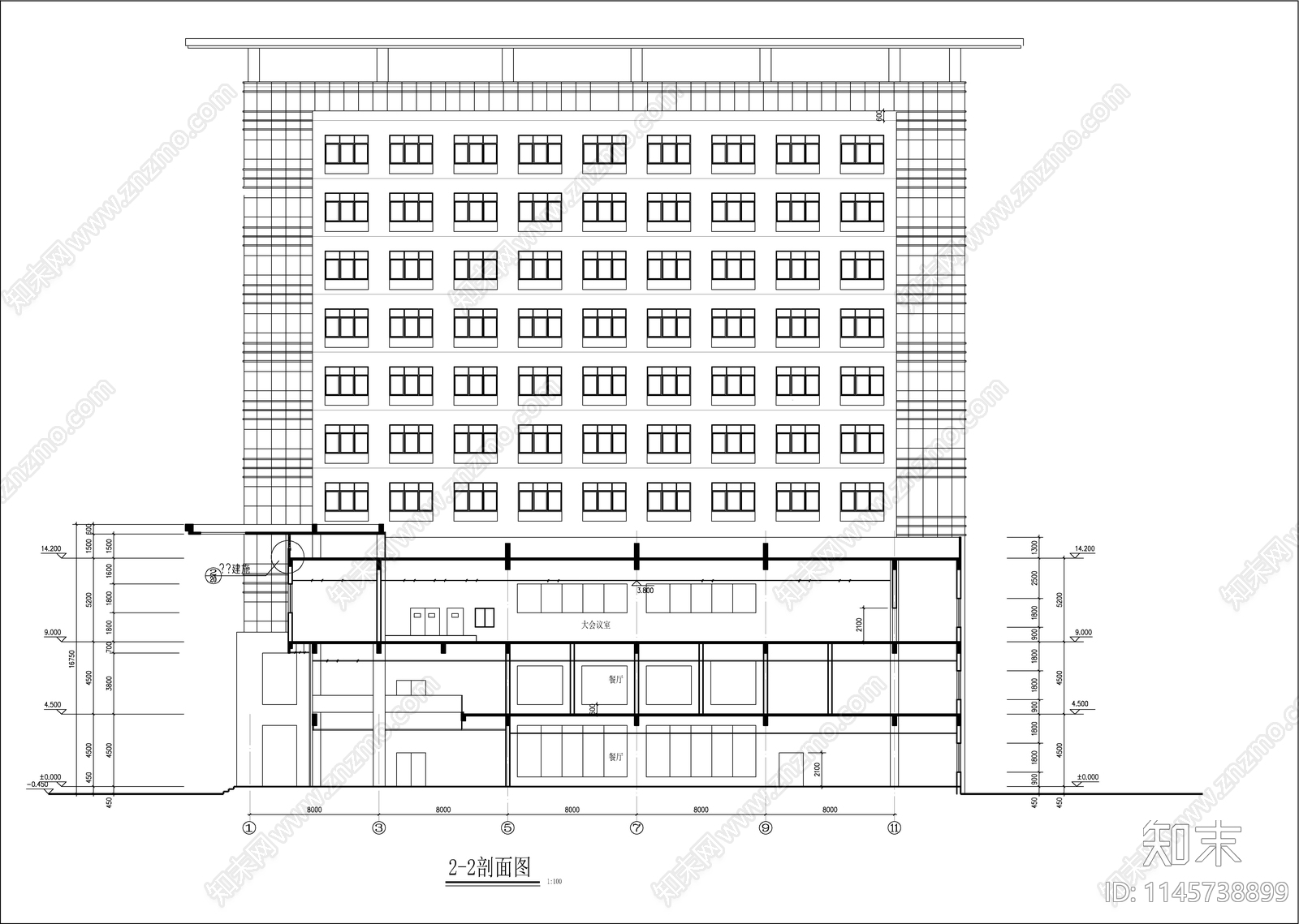 党校学员公寓建筑cad施工图下载【ID:1145738899】