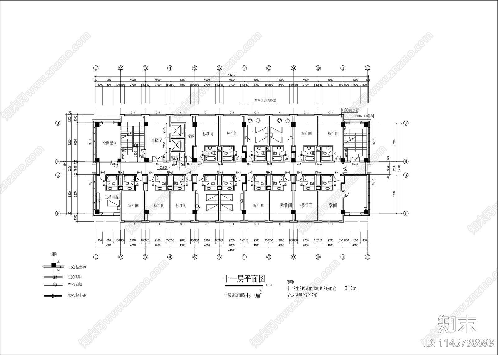 党校学员公寓建筑cad施工图下载【ID:1145738899】