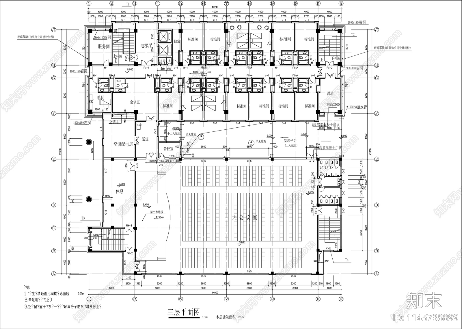 党校学员公寓建筑cad施工图下载【ID:1145738899】