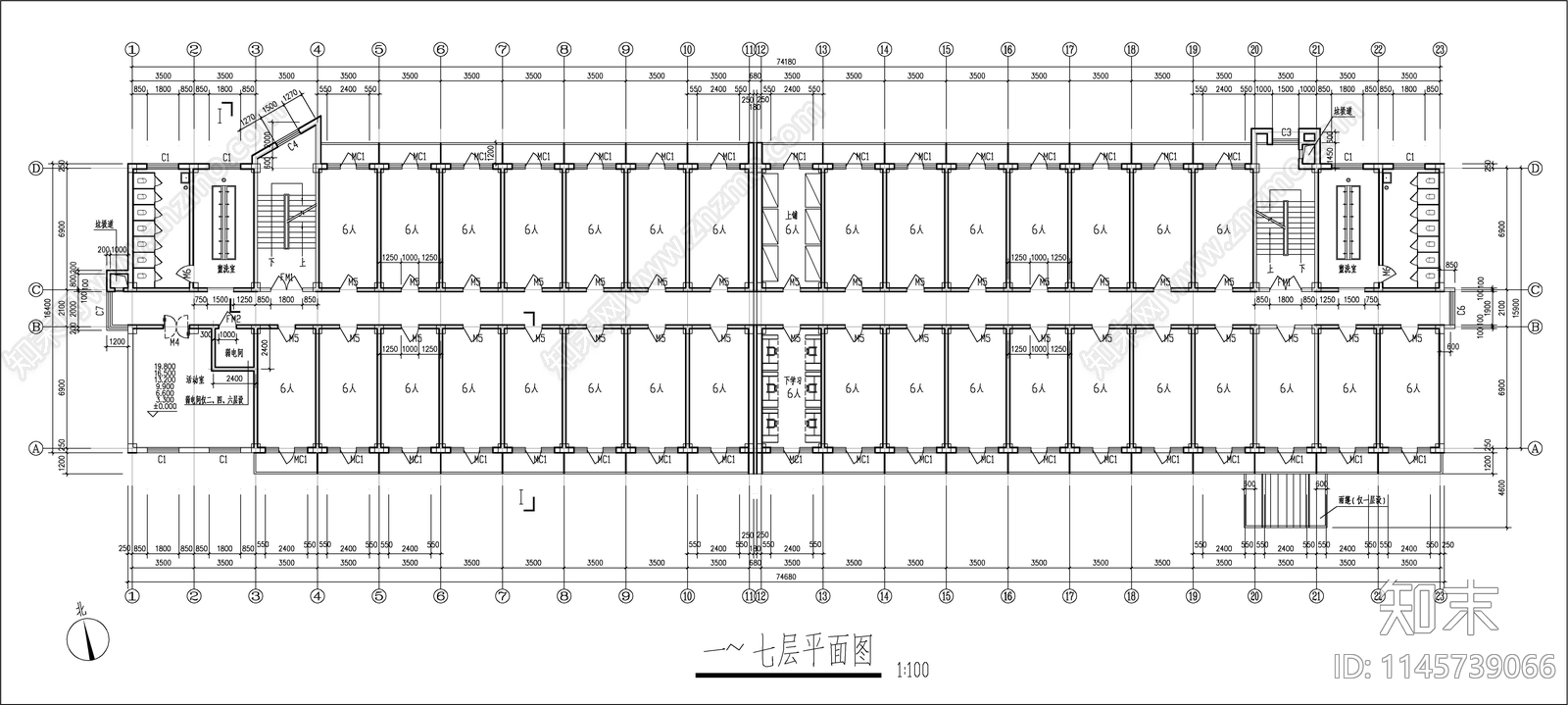 大学学生公寓建筑cad施工图下载【ID:1145739066】