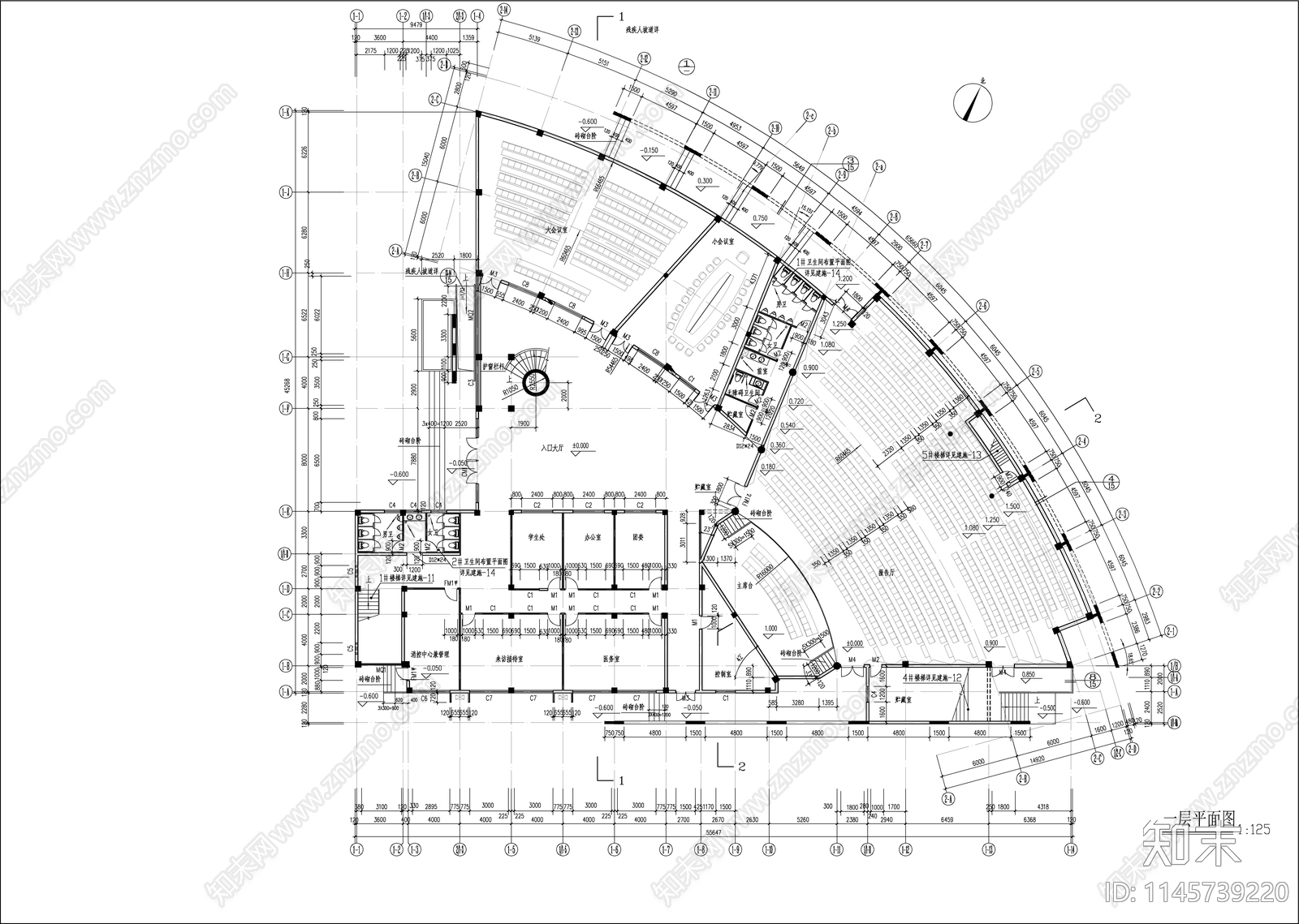 高校行政楼建筑cad施工图下载【ID:1145739220】