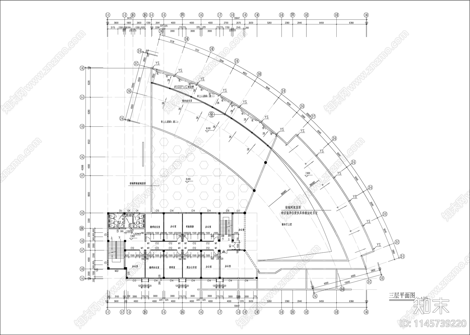 高校行政楼建筑cad施工图下载【ID:1145739220】