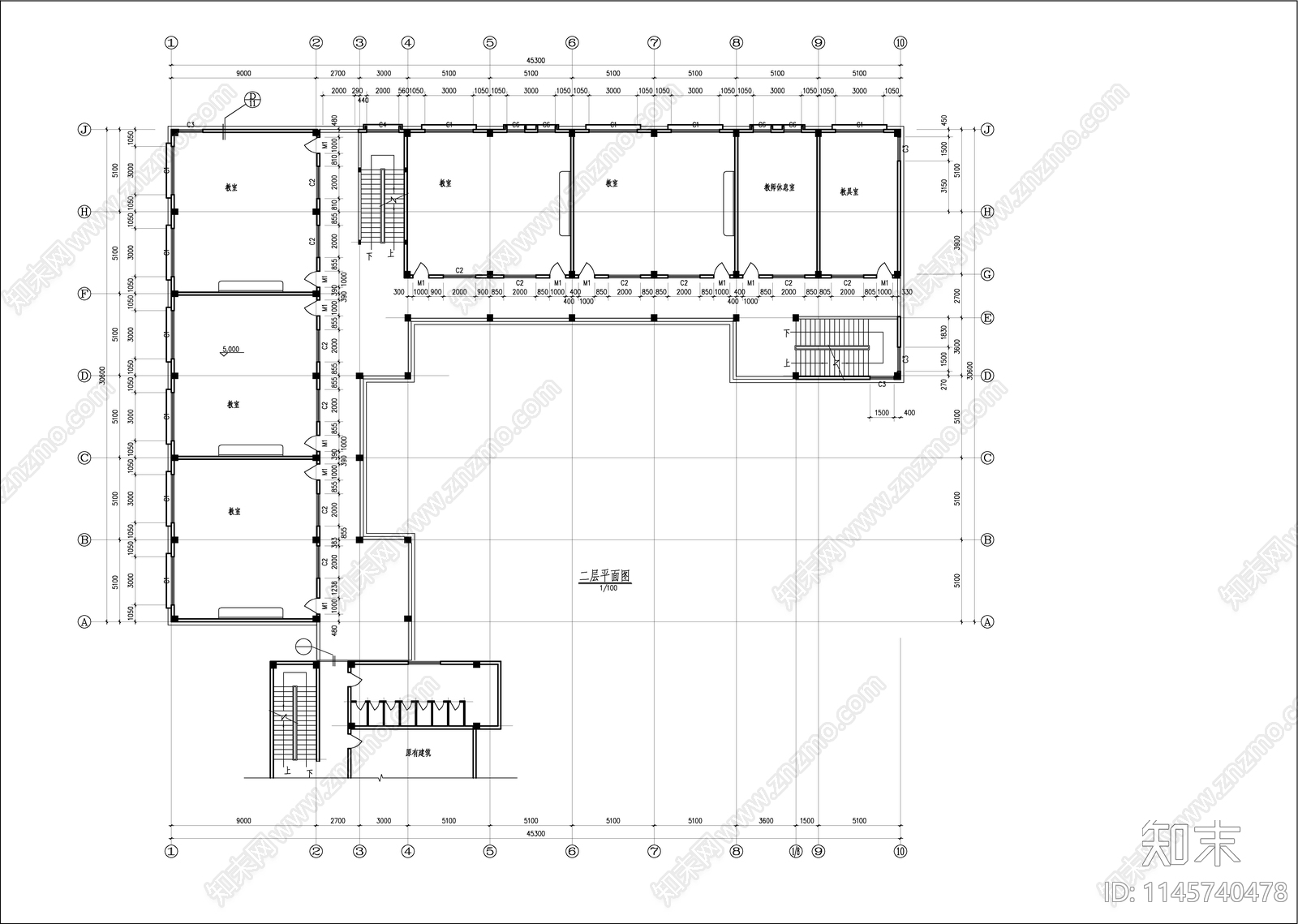 学校教学楼建筑cad施工图下载【ID:1145740478】